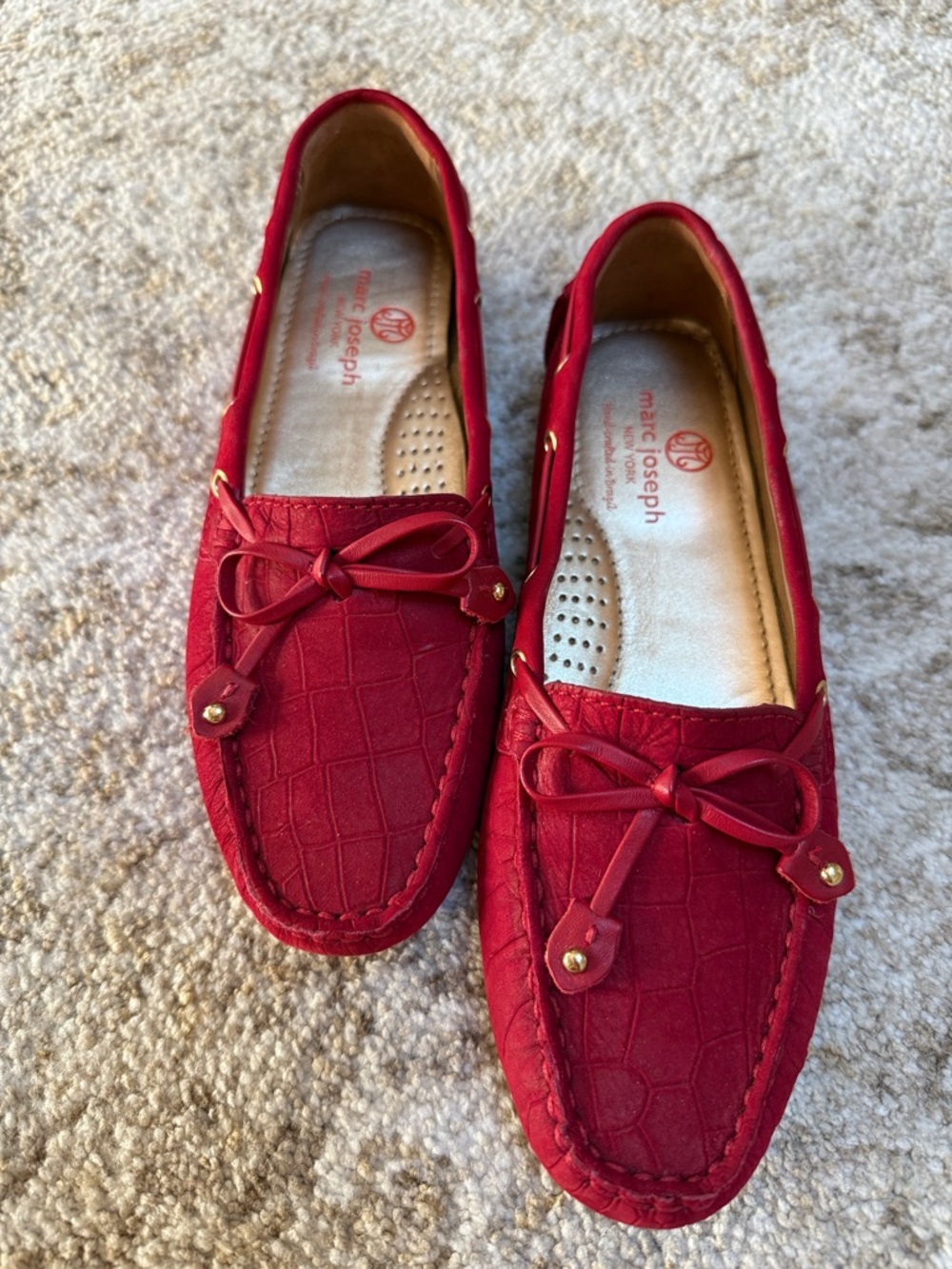 Marc Joseph Red Croc-Embossed Cypress Hill Moccasins
